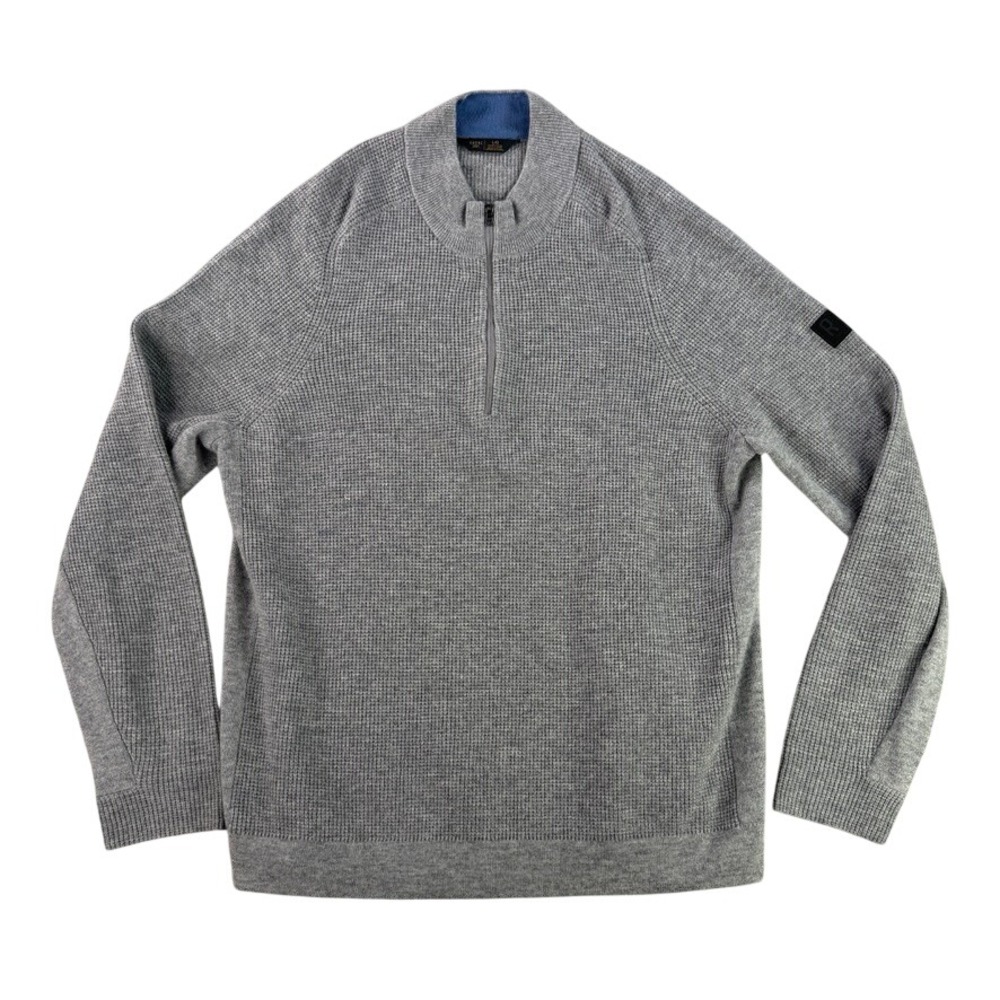 Rhone Quarter Zip Sweater Mens L Gray Wool Cashmere Waffle Knit 102171 Mock Neck